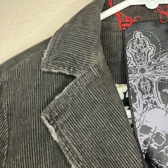 Miss Me Brown Distressed Corduroy Jacket Embroidered Long Sleeve Blazer Grunge S - Picture 8 of 15